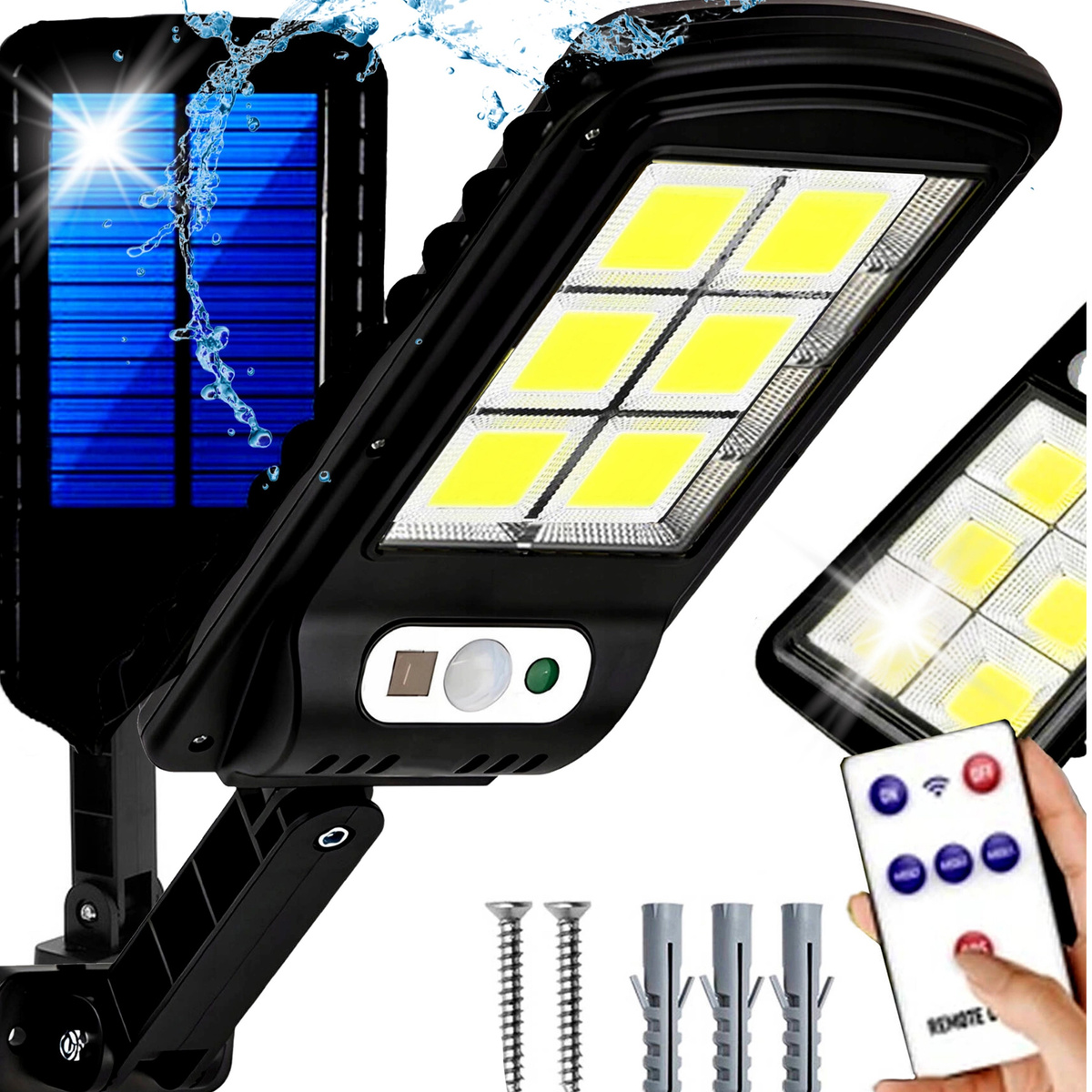 MOCNA LAMPA SOLARNA LED COB ULICZNA CZUJNIK RUCHU ZMIERZCHU Z PILOTEM