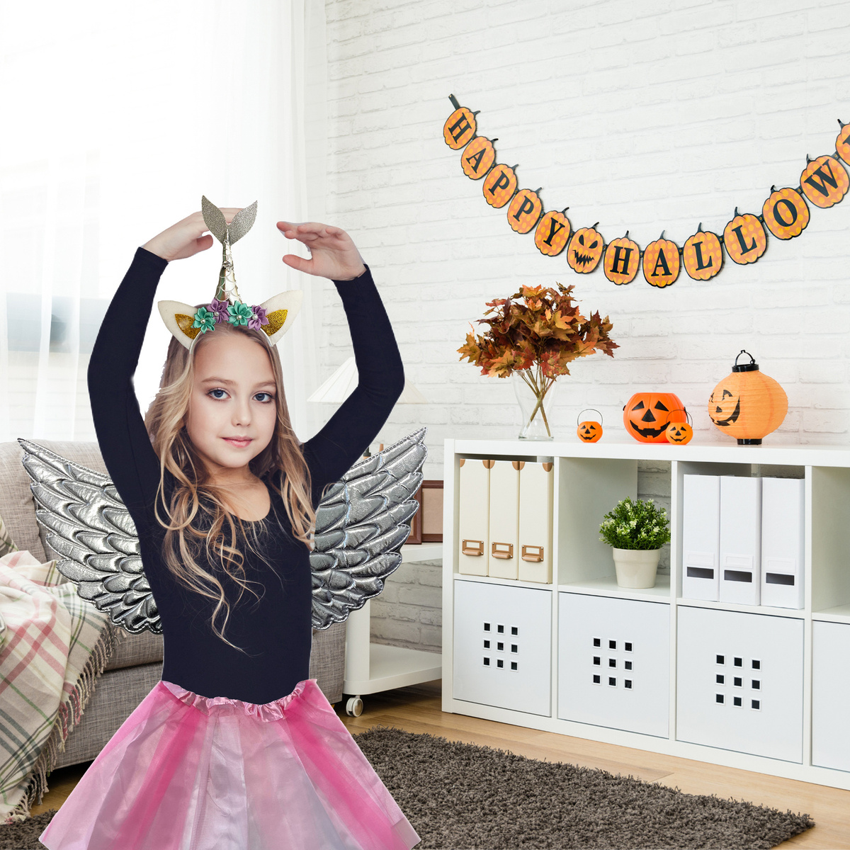 STRÓJ JEDNOROŻEC PRZEBRANIE DLA DZIEWCZYNKI SKRZYDŁA OPASKA SPÓDNICA PEGAZ