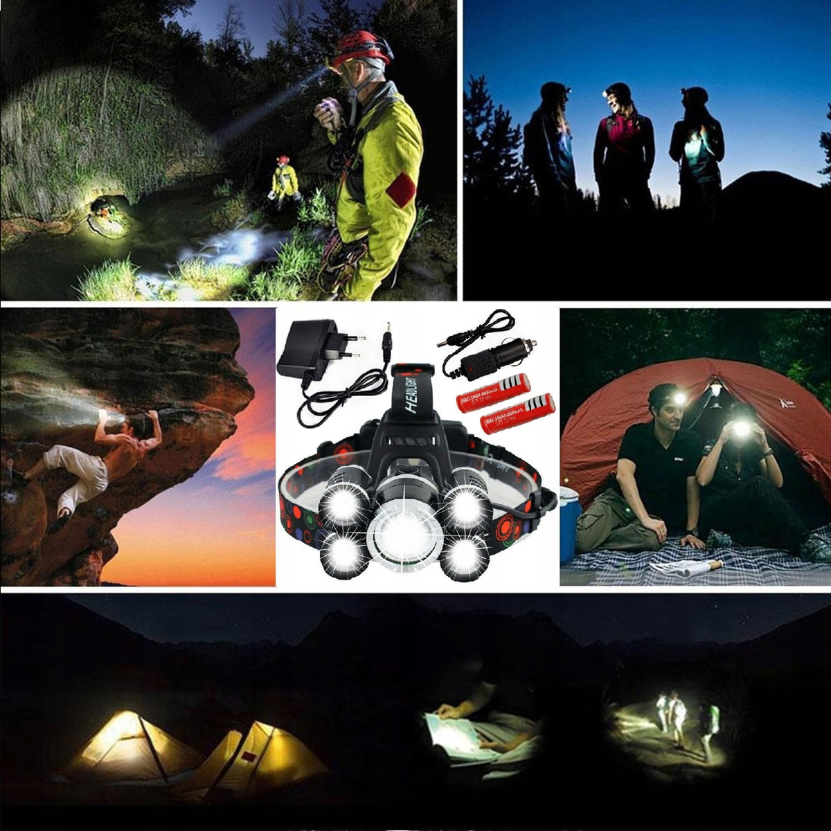 LATARKA CZOŁOWA 5x LED  LAMPKA CZOŁÓWKA  NA GŁOWĘ 2x AKUMULATORY NA PREZENT