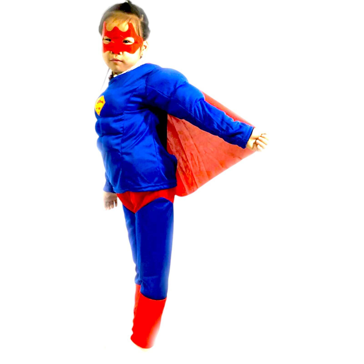 STRÓJ SUPERMAN PRZEBRANIE DLA CHŁOPCA BAL 3w1 GRUBY MIĘŚNIE MASKA KOSTIUM
