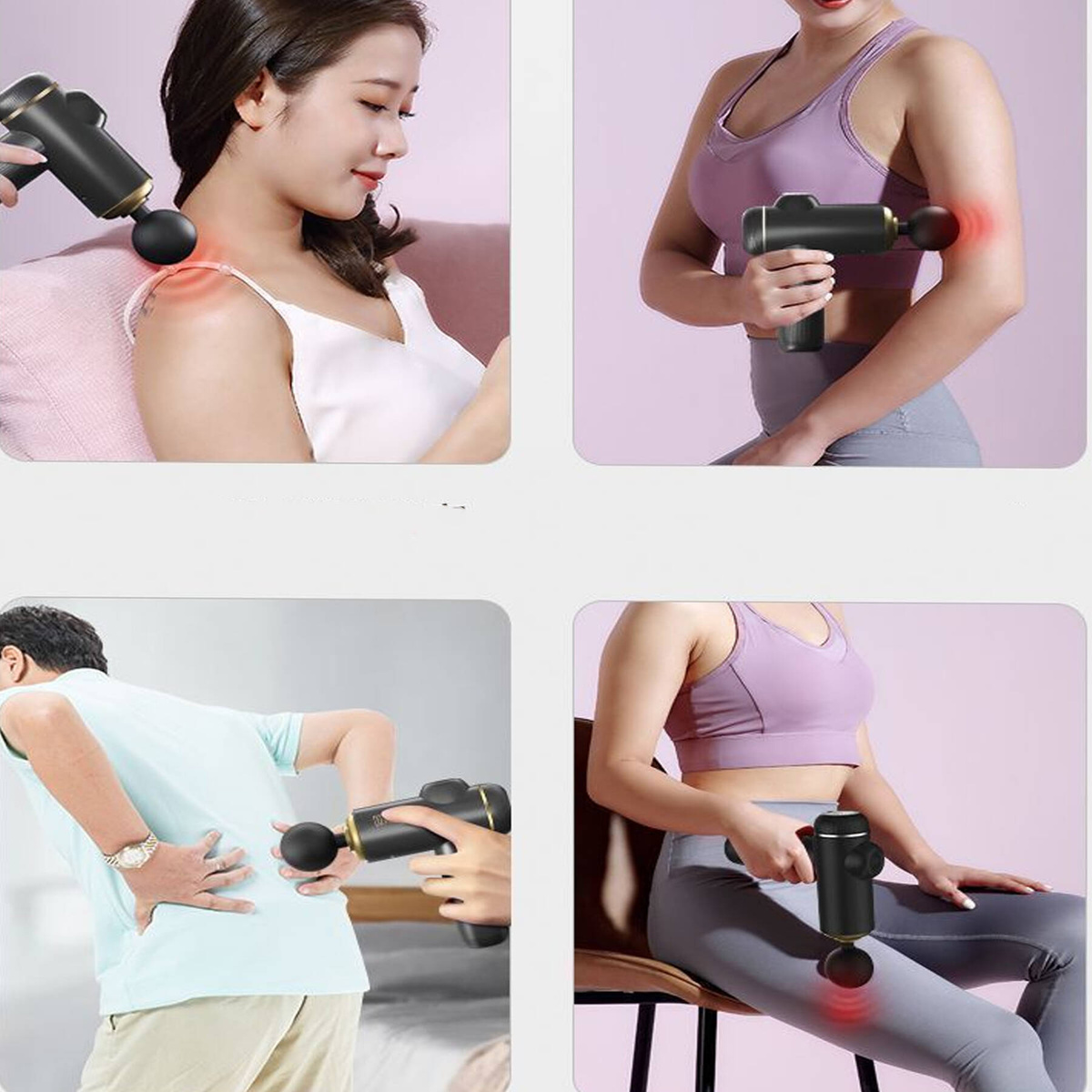 MOCNY PISTOLET DO MASAŻU PLECÓW CIAŁA STÓP 4 KOŃCÓWKI MASAŻER 24W USB 