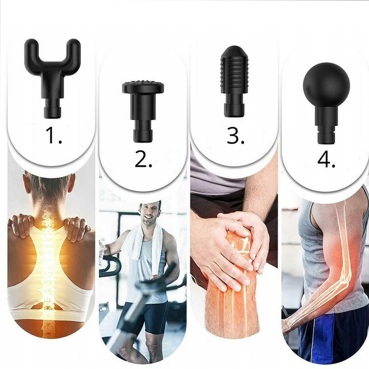 MOCNY PISTOLET DO MASAŻU PLECÓW CIAŁA STÓP 4 KOŃCÓWKI MASAŻER 24W USB 