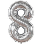 BALON FOLIOWY CYFRA 8 SREBRNY URODZINOWY NA URODZINY JUBILEUSZ 40cm