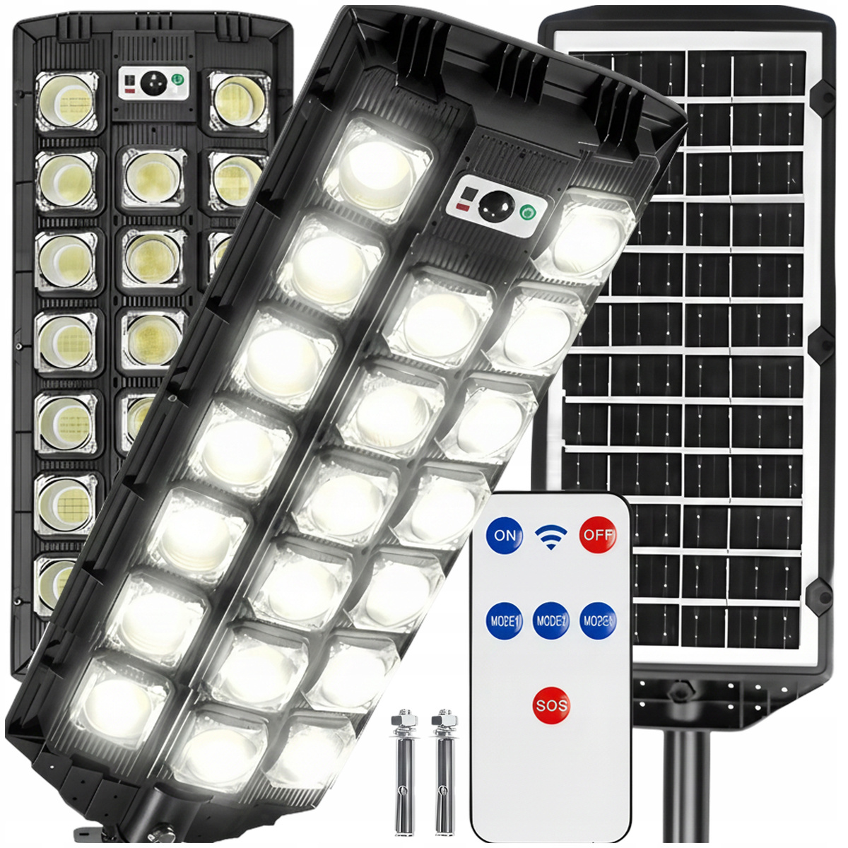 LAMPA SOLARNA 2400W CZUJNIK RUCHU ZMIERZCHU OGRODOWA LATARNIA PILOT GRARAŻ 