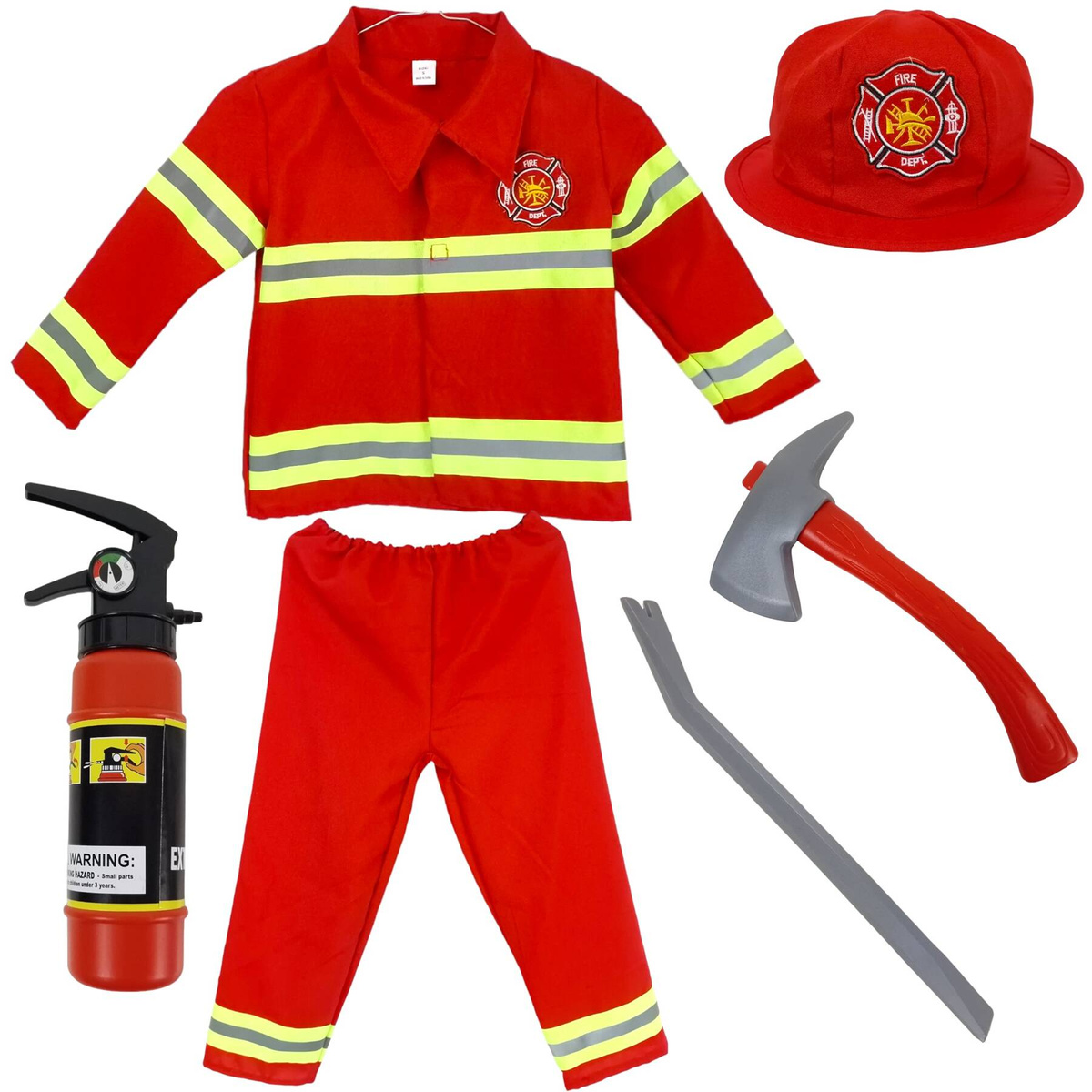 STRÓJ STRAŻAKA PRZEBRANIE STRAŻAK KOSTIUM NA BAL M 116-122 cm 6w1 AKCESORIA