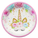 TALERZYKI NA URODZINY 18cm JEDNOROŻCE UNICORN PAPIEROWE 6szt EKO
