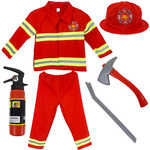 STRÓJ STRAŻAKA PRZEBRANIE STRAŻAK KOSTIUM NA BAL M 116-122 cm 6w1 AKCESORIA