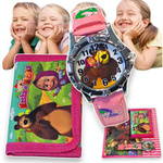 SUPER ZESTAW DLA DZIECI ZEGAREK + PORTFELIK Z MOTYWEM MASZA I NIEDŹWIEDŹ