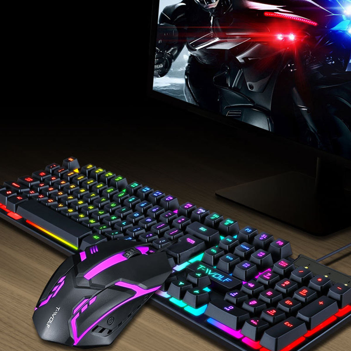 ZESTAW GAMINGOWY  PODŚWIETLANA KLAWIATURA  MYSZ RGB USB SZYBKOŚĆ I KONTROLA