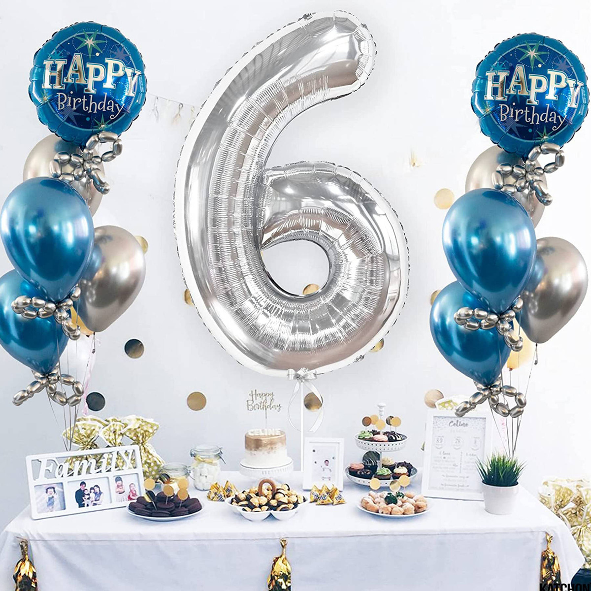 BALON FOLIOWY CYFRA 6 SREBRNY NA URODZINY IMPREZĘ JUBILEUSZ 80cm