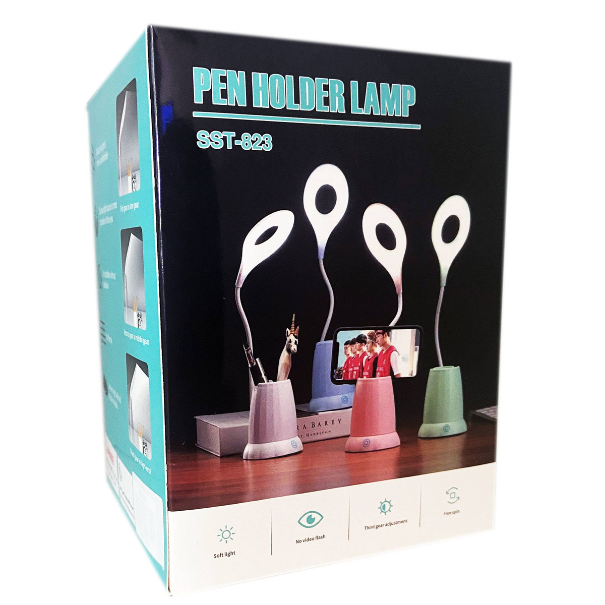 LAMPKA BIURKOWA Z POJEMNIKIEM LED USB PODSTAWKA NA TELEFON  DLA DZIECI