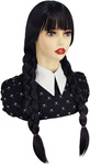 PERUKA WEDNESDAY ADDAMS WŁOSY COSPLAY WARKOCZE Z GRZYWKĄ 60CM NA IMPREZĘ
