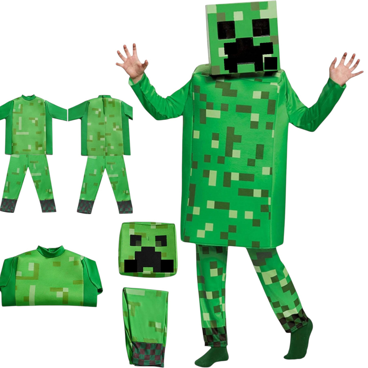 MINECRAFT – STRÓJ DLA DZIECKA CREEPER ROZMIAR S (110-120) KOSTIUM NA BAL DLA CHŁOPCA GADŻETY DLA GRACZY