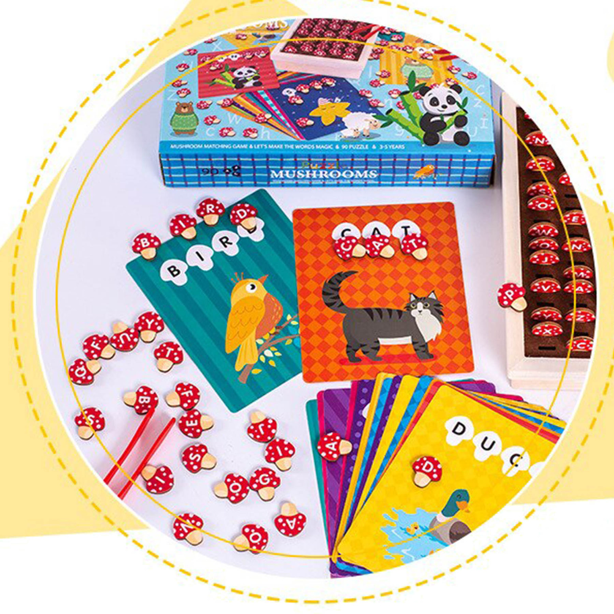 DREWNIANE PUZZLE GRZYBKI UKŁADANKA DREWNIANA GRA EDUKACYJNA MONTESSORI 