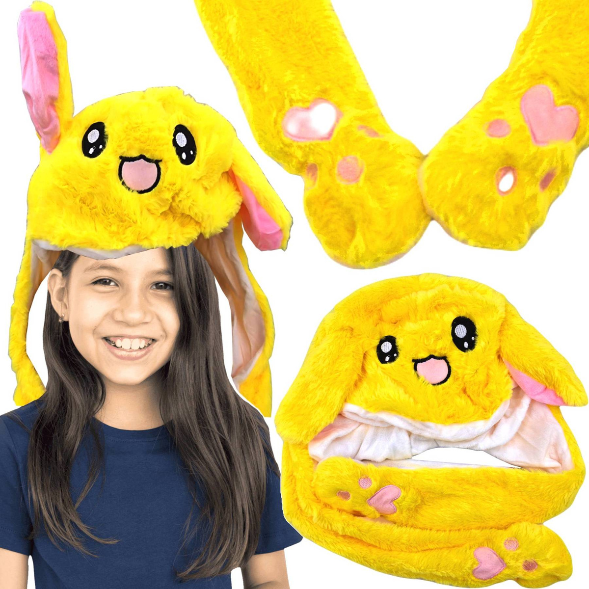 CIEPŁA CZAPKA PLUSZOWA - KRÓLIK RUCHOME USZY ŚWIECI LED ŁAPKI ŚWIECĄCE