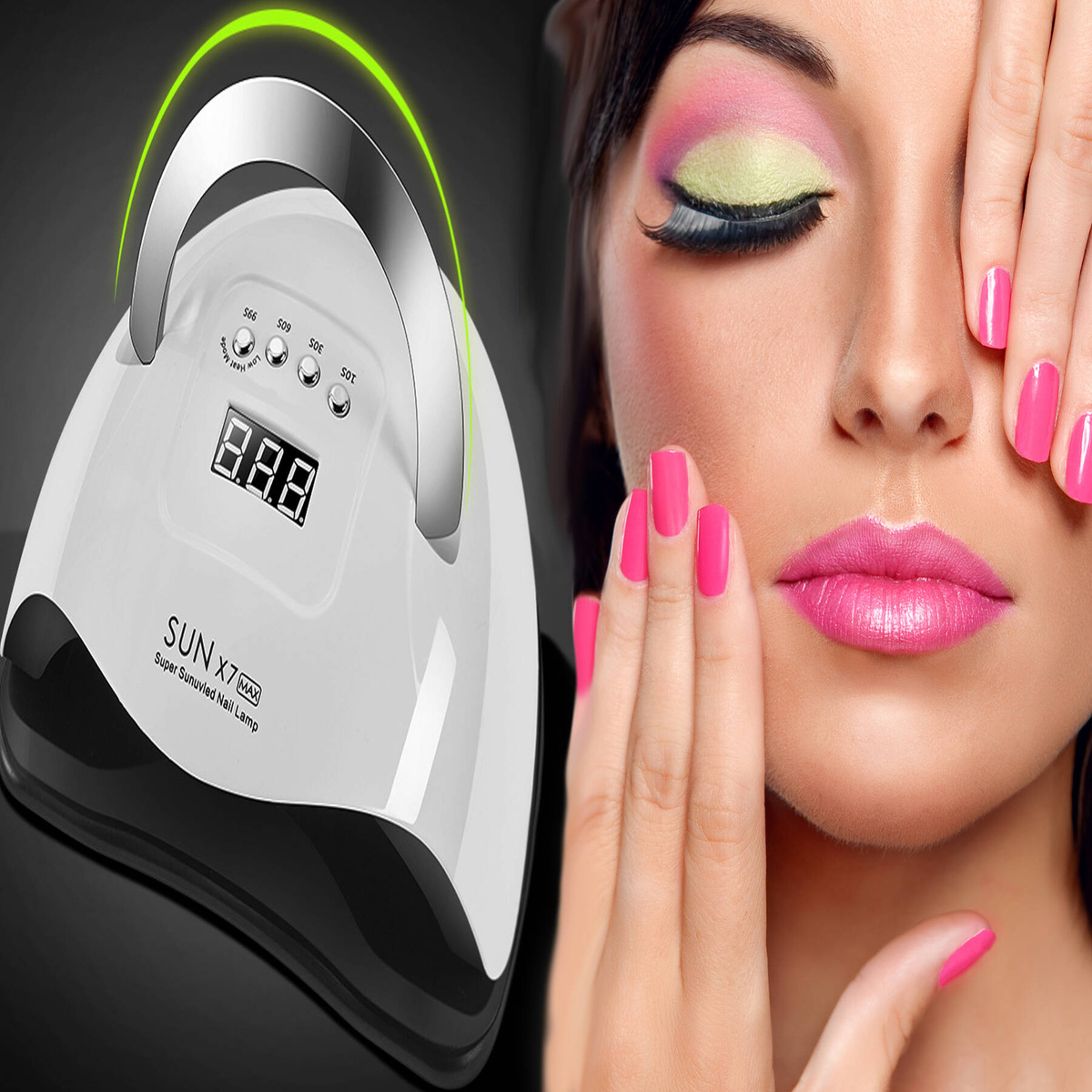 LAMPA DO PAZNOKCI UV LED HYBRYDA ŻEL MOCNA X7 MAX LCD AŻ 57 DIOD UV LED