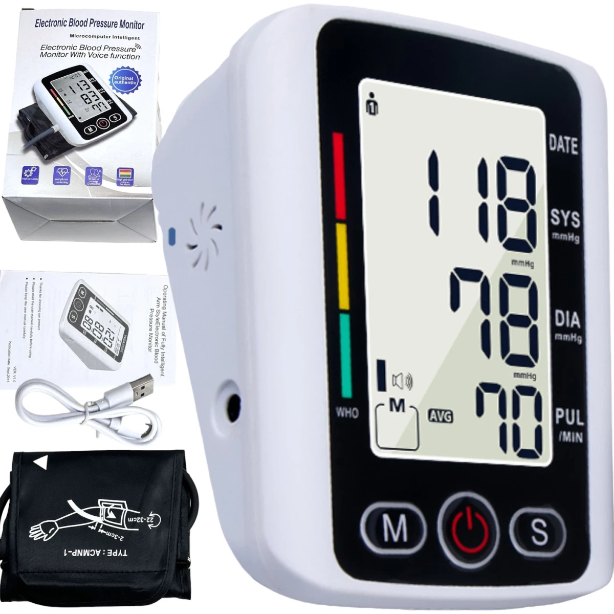 CIŚNIENIOMIERZ NARAMIENNY ELEKTRONICZNY DUŻY WYŚWIETLACZ LED 22-32CM ZAPIS 