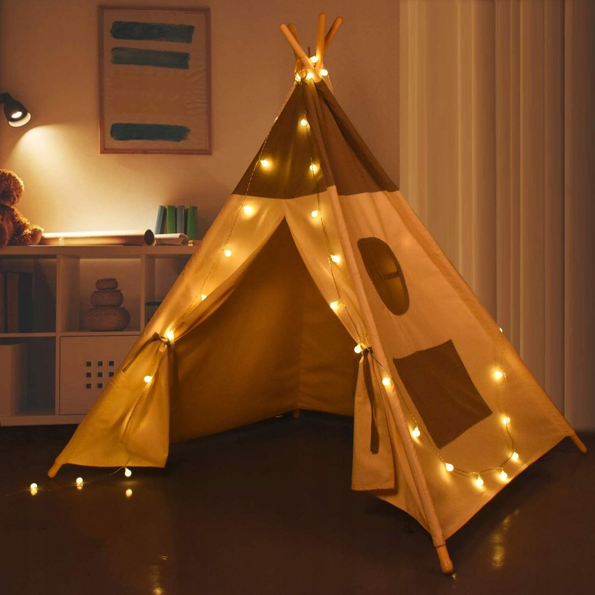 NAMIOT DLA DZIECI TIPI WIGWAM BAZA STABILNY + MIĘKKA MATA + LAMPKI LED