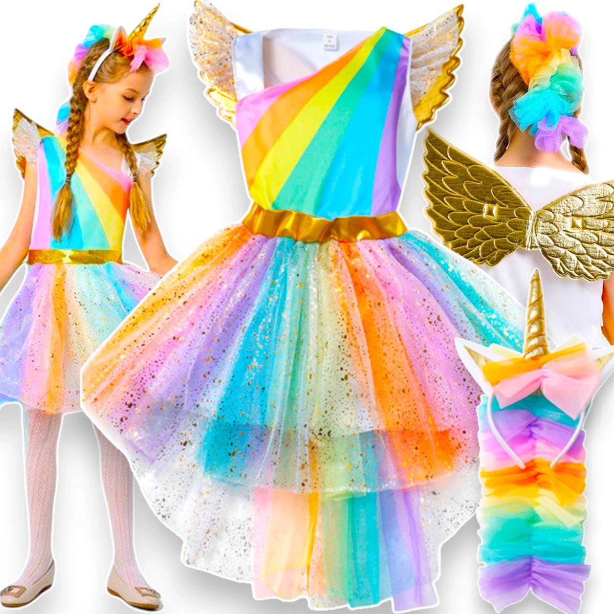 STRÓJ JEDNOROŻEC KOSTIUM JEDNOROŻCA DLA DZIEWCZYNKA SUKIENKA OPASKA NA BAL