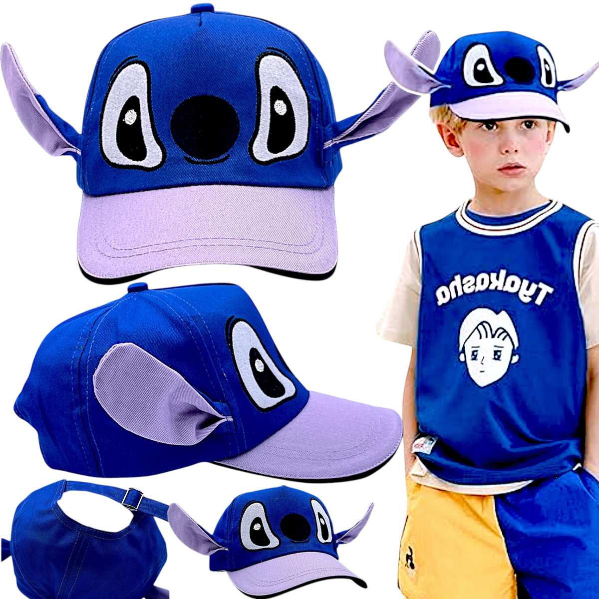 LILO I STICH CZAPKA Z DASZKIEM DLA DZIECI BEJSBOLÓWKA LETNIA Z USZAMI STICH