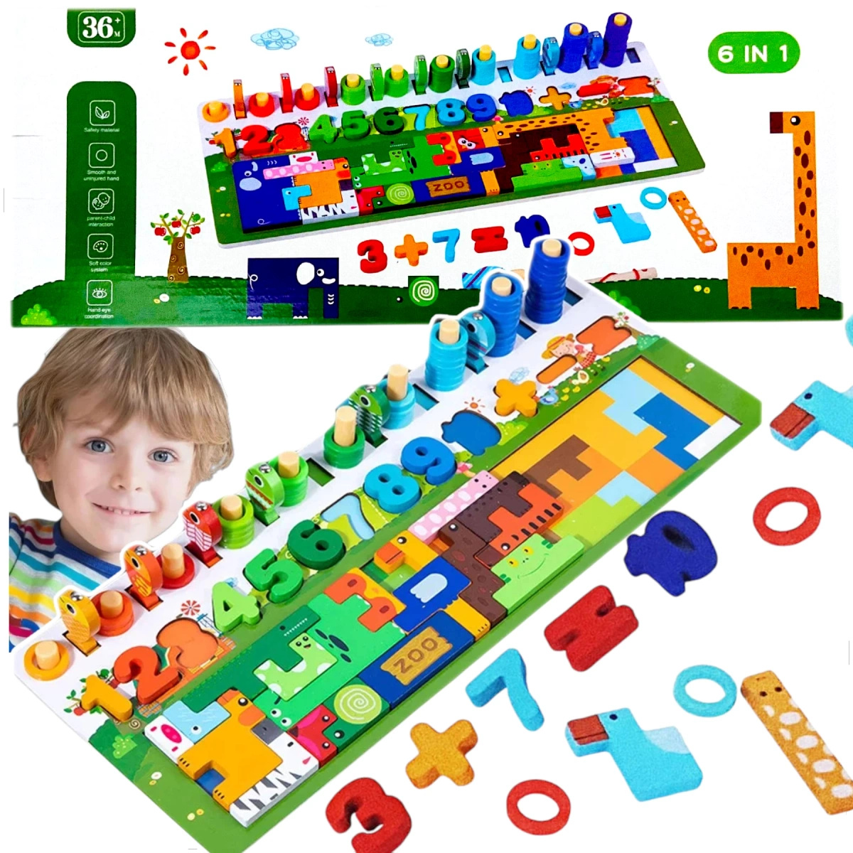 TRENING MÓZGU DREWNIANA UKŁADANKA SORTER PUZZLE GRA EDUKACYJNA MONTESSORI