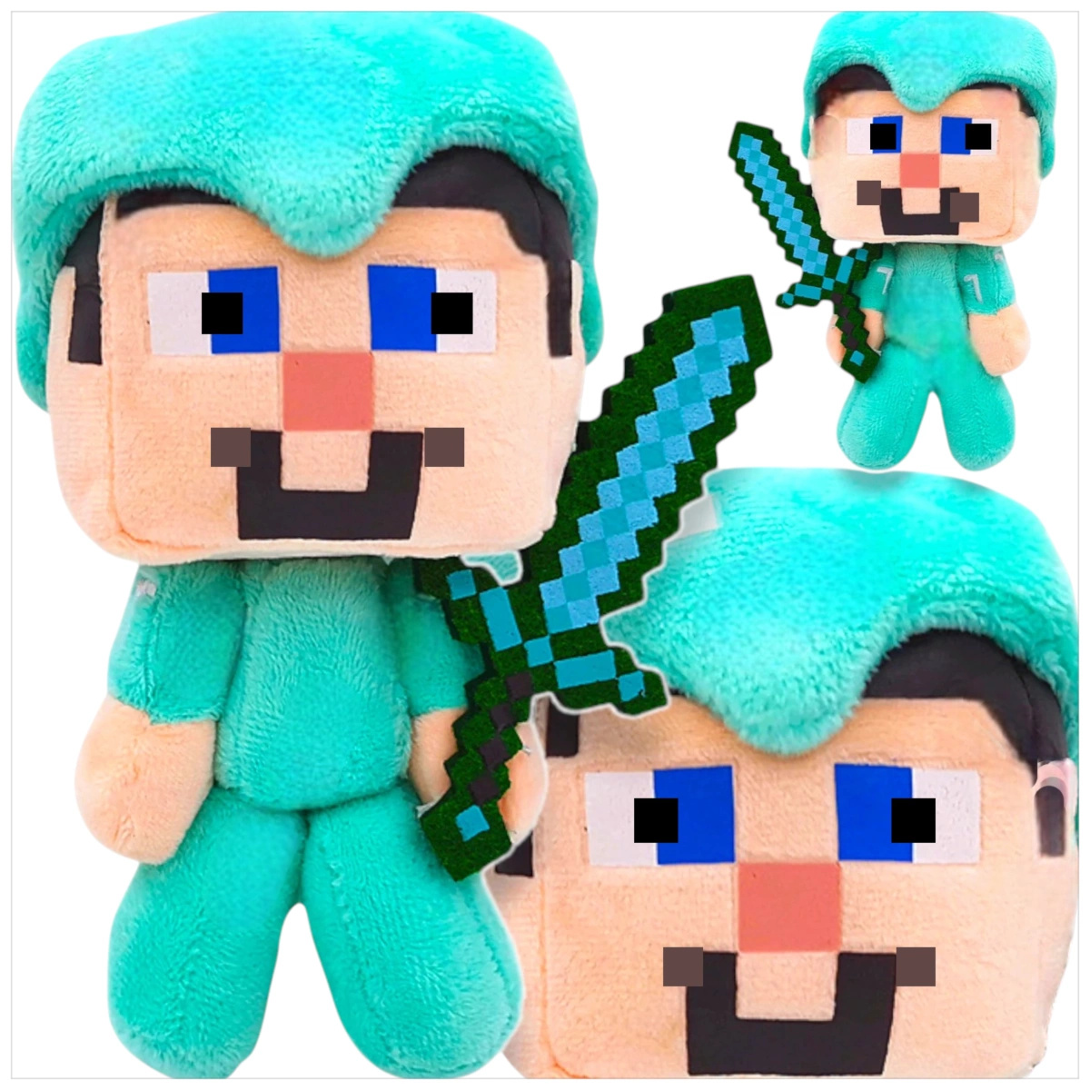 MASKOTKA MINECRAFT DIAMENTOWY STEVE MIECZ PLUSZAK POSTAĆ Z GRY PRZYTULANKA