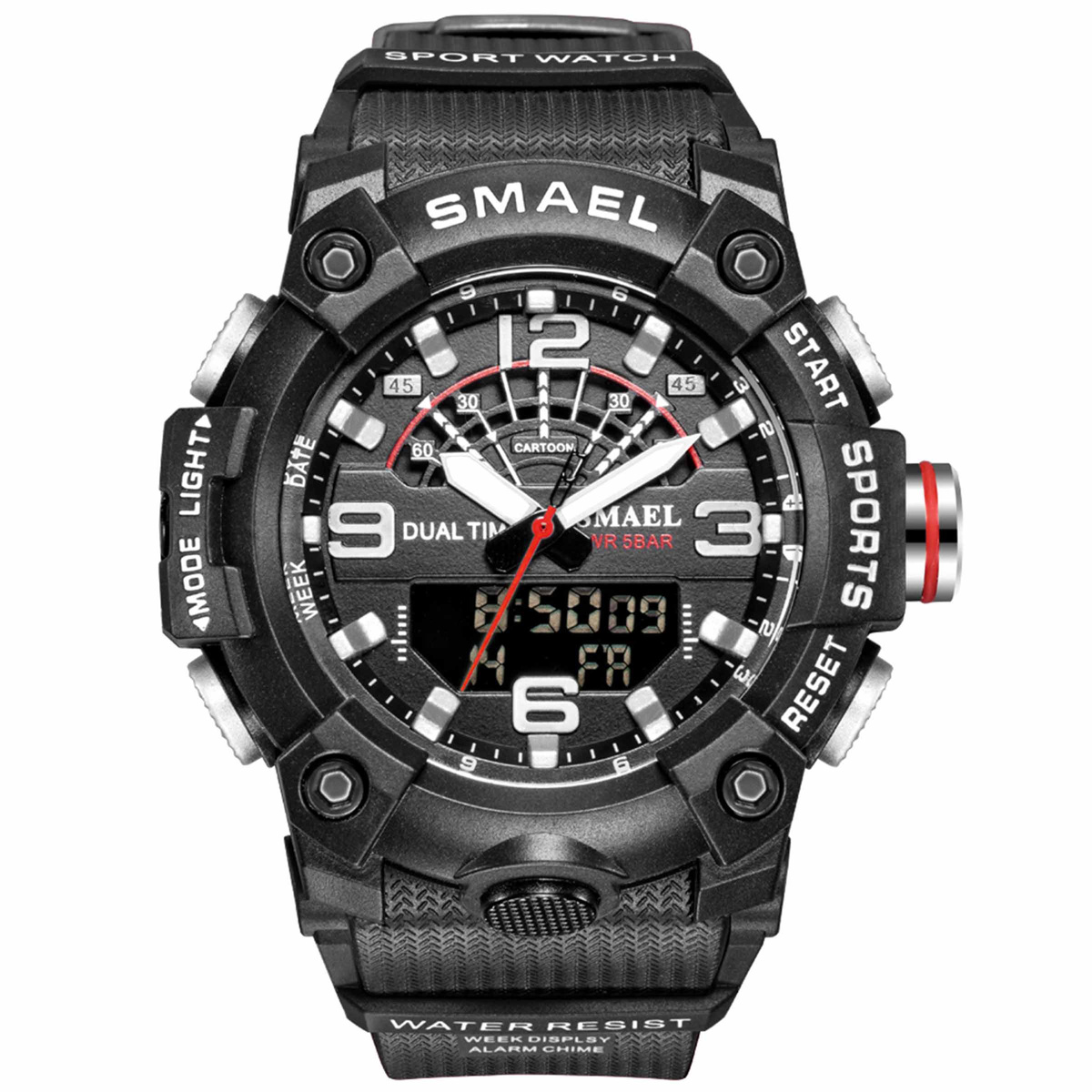 MODNY MĘSKI SPORTOWY ZEGAREK SMAEL STOPER BUDZIK MOCNY WODOODPORNY KOLORY