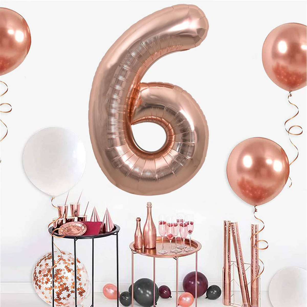 BALON FOLIOWY CYFRA 6 SZEŚĆ ROSE GOLD URODZINOWY NA URODZINY JUBILEUSZ 40cm