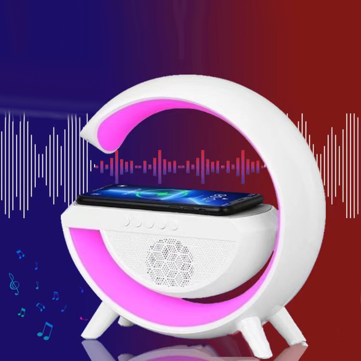 Nowoczesna Lampka Led RGB Z Ładowarką Indukcyjną 15W Głośnik Bluetooth 