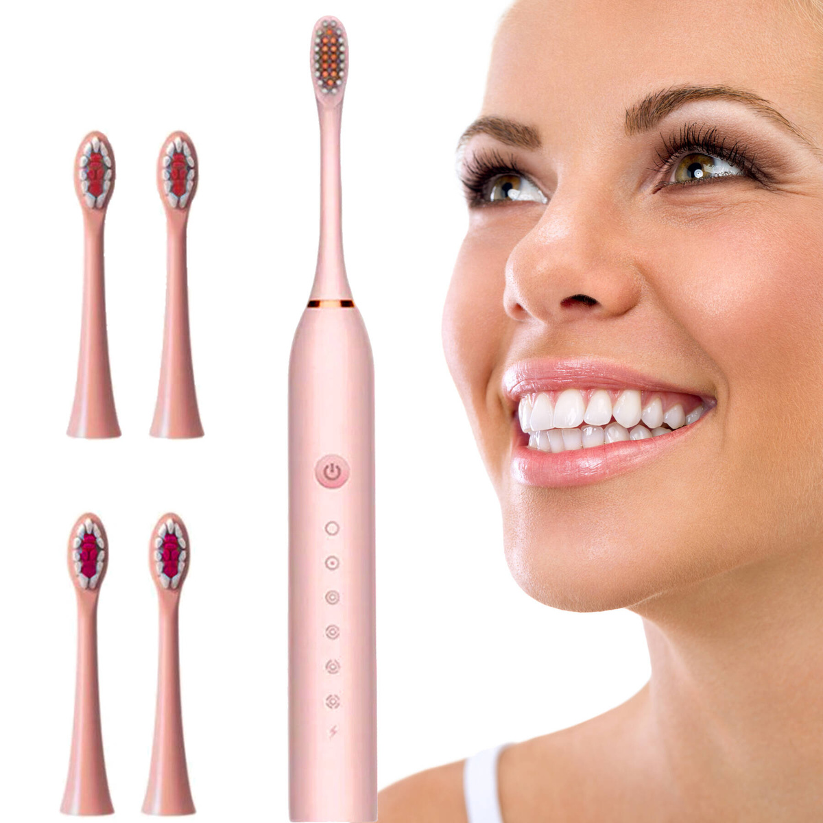 SZCZOTECZKA SONICZNA DO ZĘBÓW ELEKTRYCZNA 4 KOŃCÓW 6 TRYBÓW PRACY USB IPX7