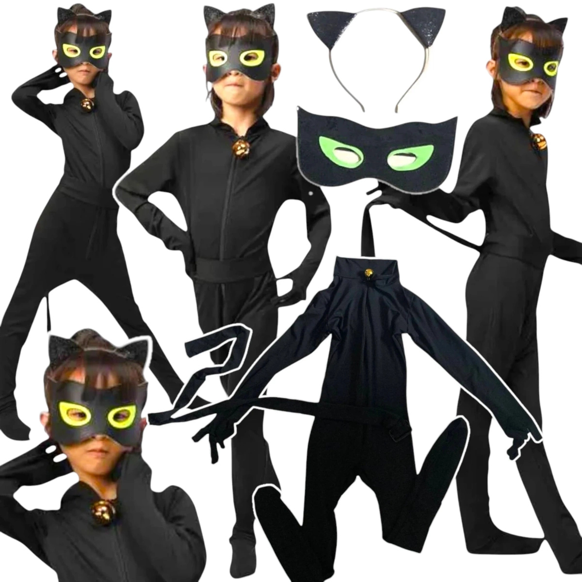 STRÓJ CZARNY KOT Z BAJKI MIRACULUM KOSTIUM KOCICA OPASKA MASKA PRZEBRANIE