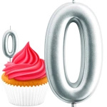 ŚWIECZKA URODZINOWA NA TORT CYFRA 0 SREBRNA NA URODZINY DEKORACJA TORTU