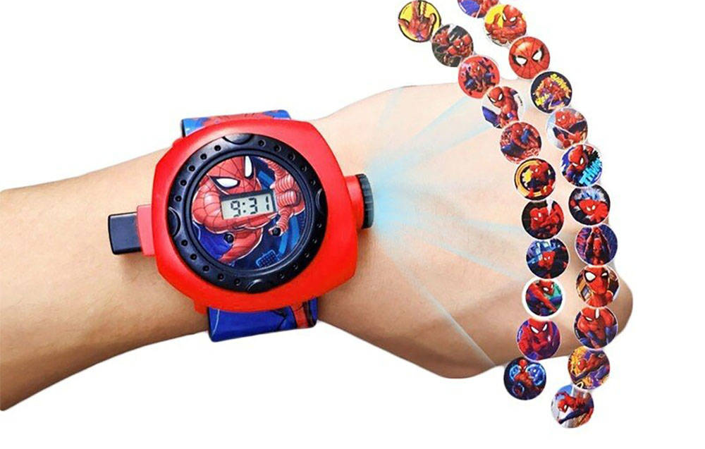 SPIDERMAN ZEGAREK 3D Z PROJEKTOREM CZŁOWIEK PAJĄK WYŚWIETLA OBRAZKI IKONY