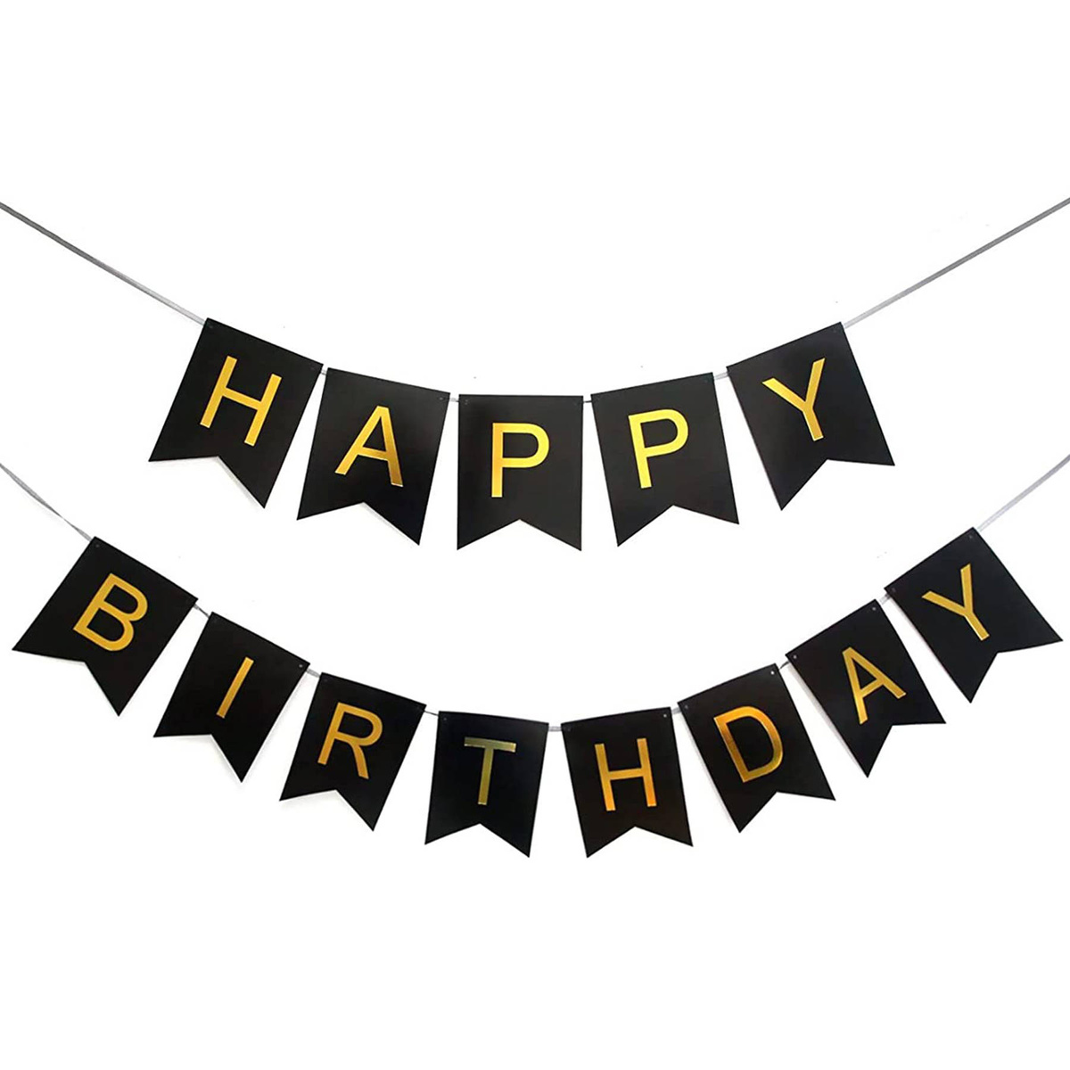 GIRLANDA URODZINOWA Z NAPISEM HAPPY BIRTHDAY CZARNA ZŁOTE NAPISY 200cm