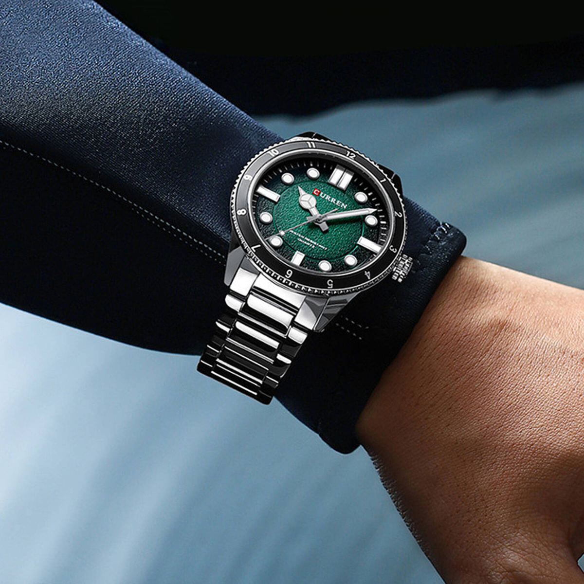 NOWOCZESNY ELEGANCKI ZEGAREK MĘSKI CURREN STAL NIERDZEWNA STYL DIVER KOLORY