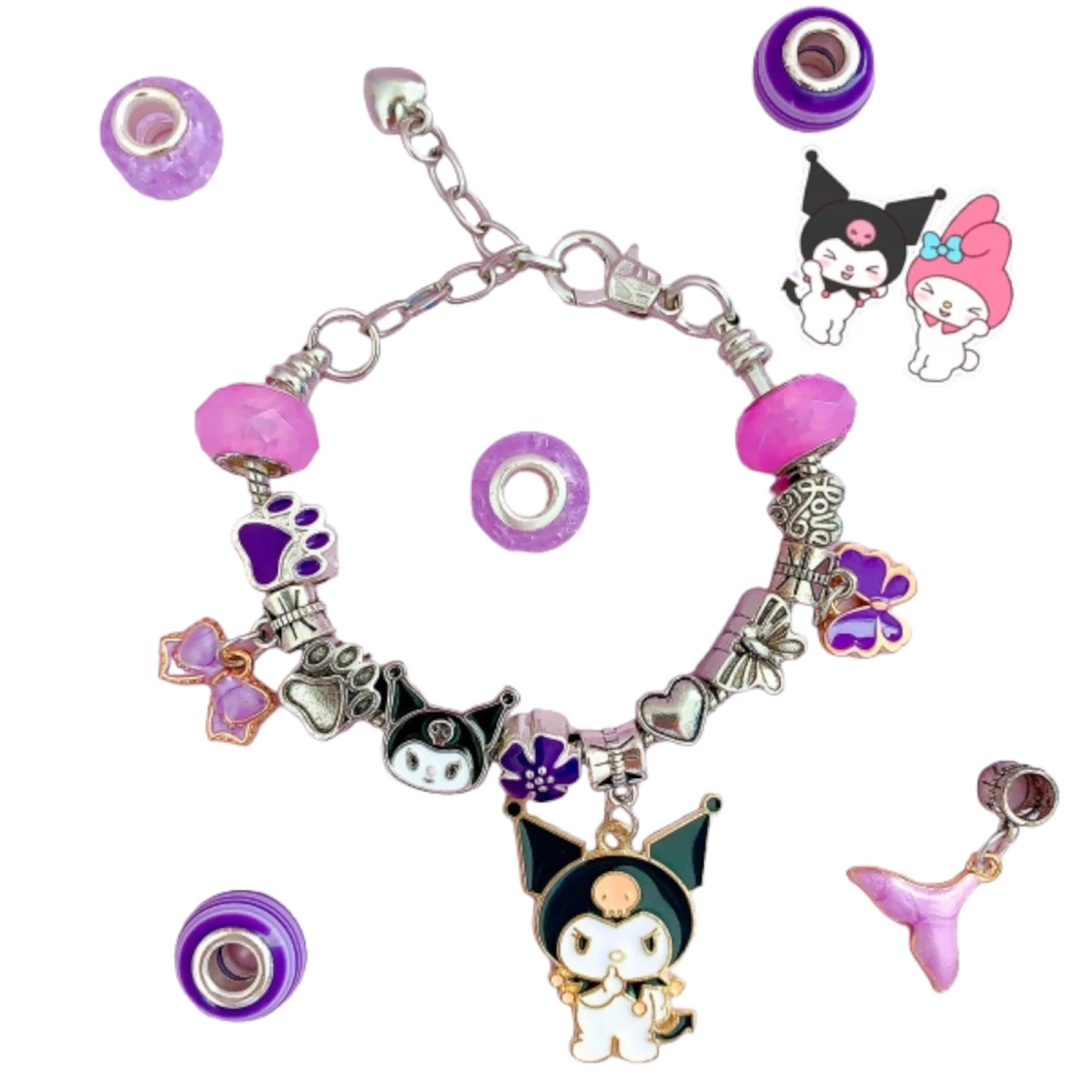 ZESTAW DO ROBIENIA BRANSOLETEK BIŻUTERII DLA DZIECI KUROMI FIOLET KUFEREK