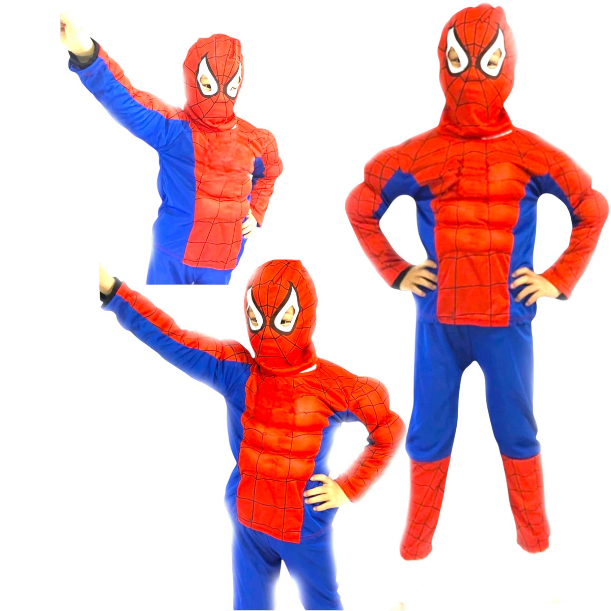 STRÓJ SPIDERMAN PRZEBRANIE DLA CHŁOPCA BAL 3w1 GRUBY MIĘŚNIE MASKA KOSTIUM
