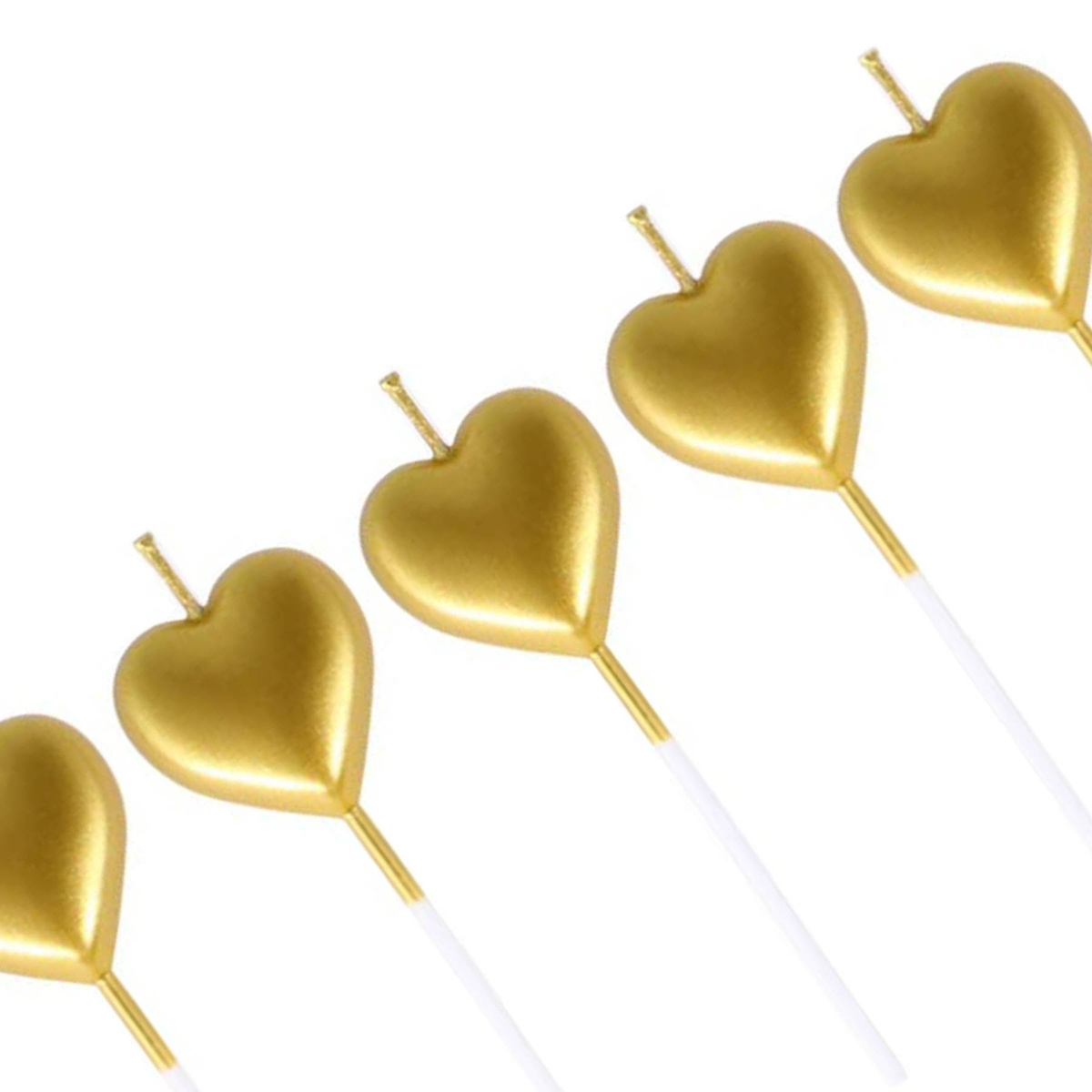 ŚWIECZKI NA TORT W KSZTAŁCIE SERC ZŁOTE NA ŚLUB ROCZNICĘ URODZINY