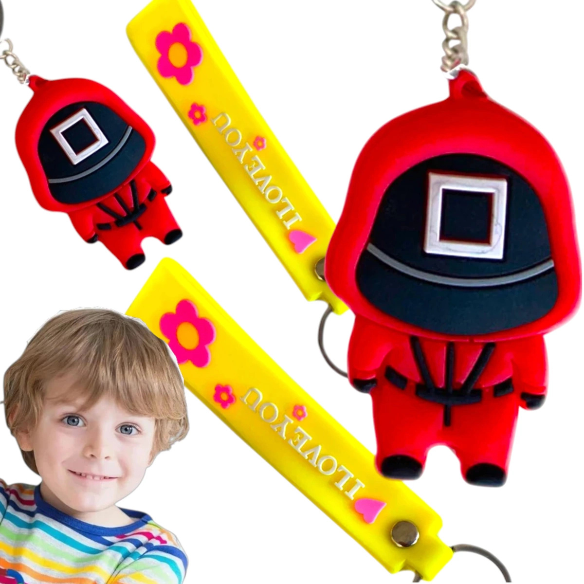 SQUID GAME BRELOCZEK DO KLUCZY STRAŻNIK KWADRAT WISIOREK GUMOWY 