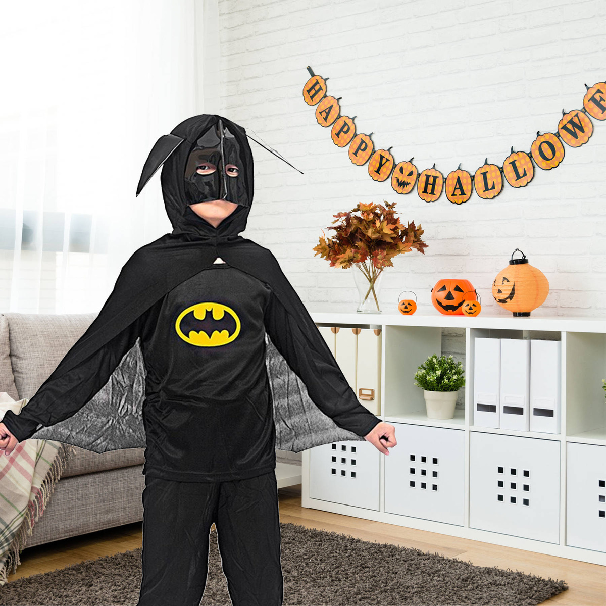 BATMAN KOSTIUM DLA CHŁOPCA PELERYNA MASKA 4w1 STRÓJ NA IMPREZĘ roz 110-122