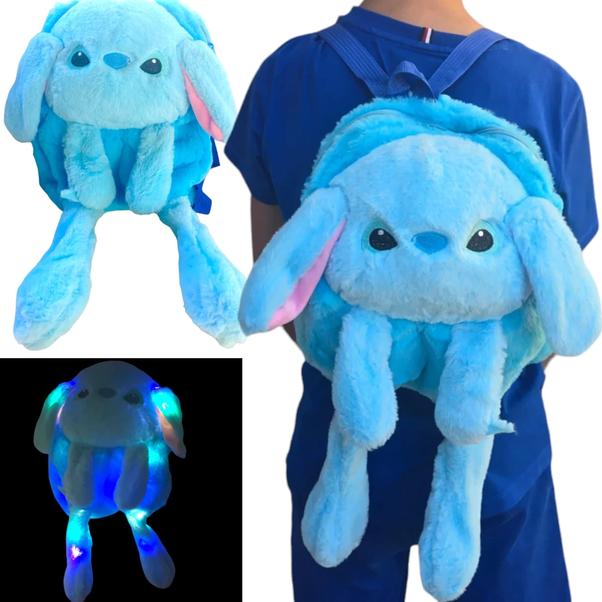 PLECAK DZIECIĘCY KRÓLICZEK JEDNOKOMOROWY ŚWIECĄCY LILO STICH RUCHOME USZY