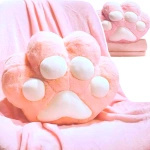 DUŻA MIĘKKA PLUSZOWA PODUSZKA KOCIA ŁAPKA Z KOCEM 3w1 OGRZEWACZ DO RĄK 40CM