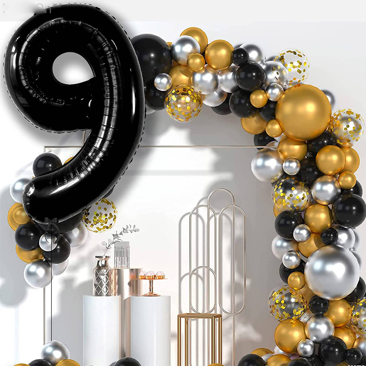 BALON NA 9 URODZINY FOLIOWY CYFRA DZIEWIĘĆ CZARNY NA HEL POWIETRZE 100CM