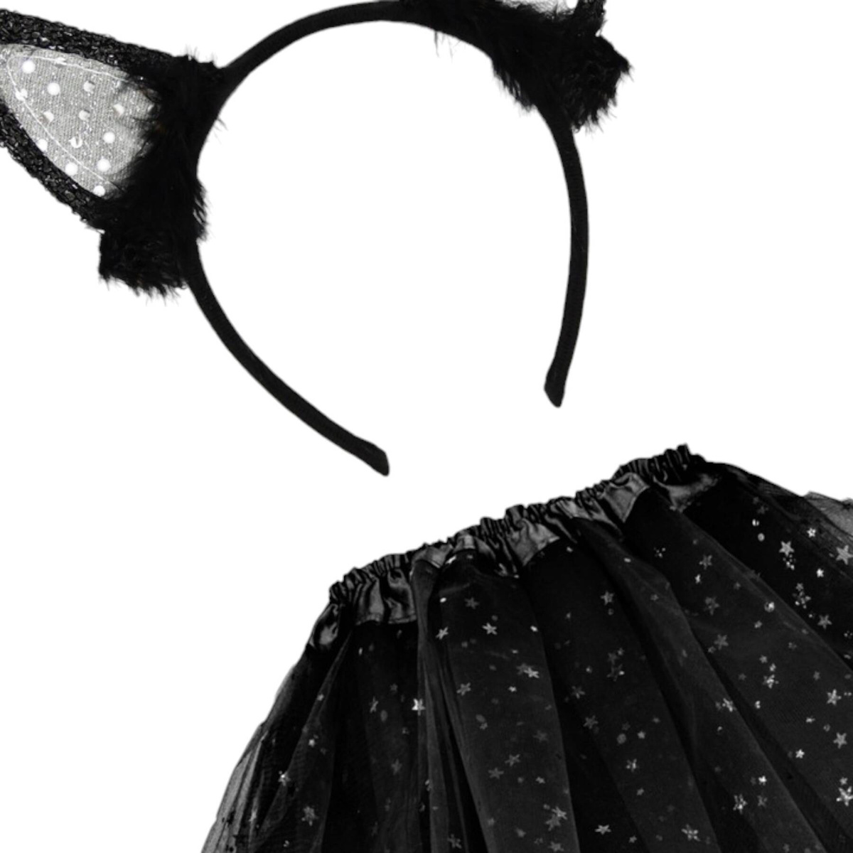 KOSTIUM DLA DZIEWCZYNKI NA BAL PRZEBIERAŃCÓW CZARNY KOTEK SPÓDNICZKA OPASKA 