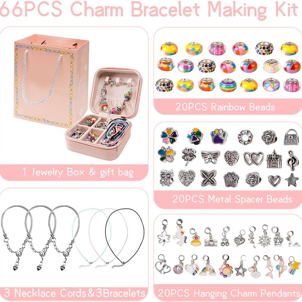 Zestaw do Robienia Bransoletek Koraliki Biżuterii Prezent Zawieszki Kuferek