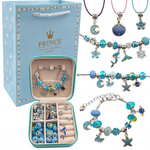 Zestaw do Robienia Bransoletek Koraliki Biżuterii Prezent Zawieszki Kuferek - NIEBIESKI