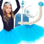 STRÓJ LODOWA KSIĘŻNICZKA LODU ELSA KOSTIUM ZESTAW 5w1 DIADEM WARKOCZ NA BAL