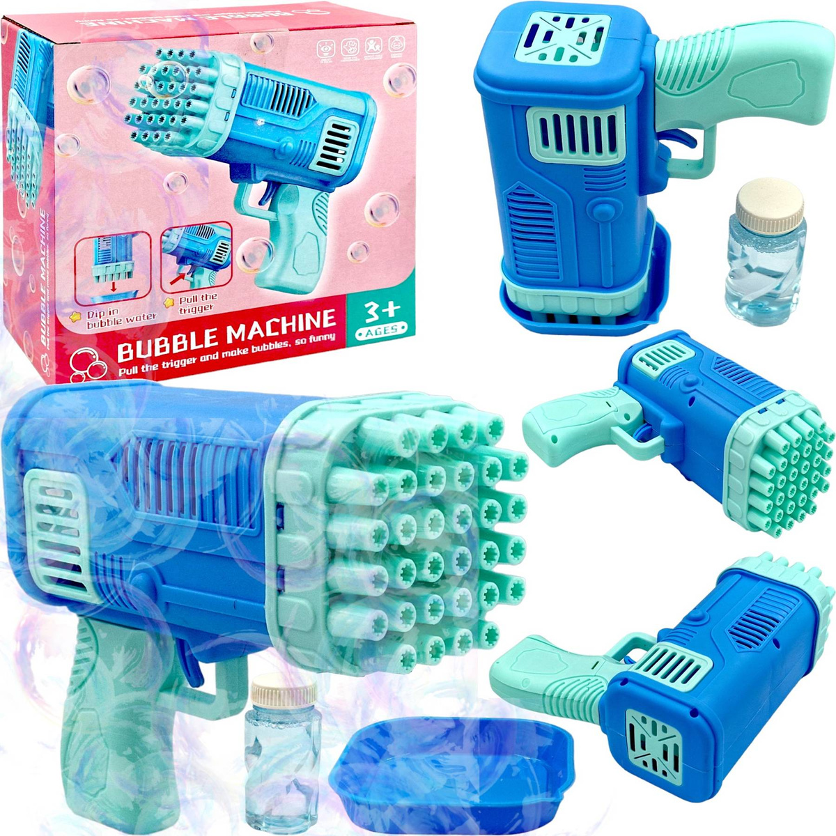 PISTOLET NA BAŃKI MYDLANE MASZYNA DO BANIEK MYDLANYCH WYRZUTNIA + PŁYN