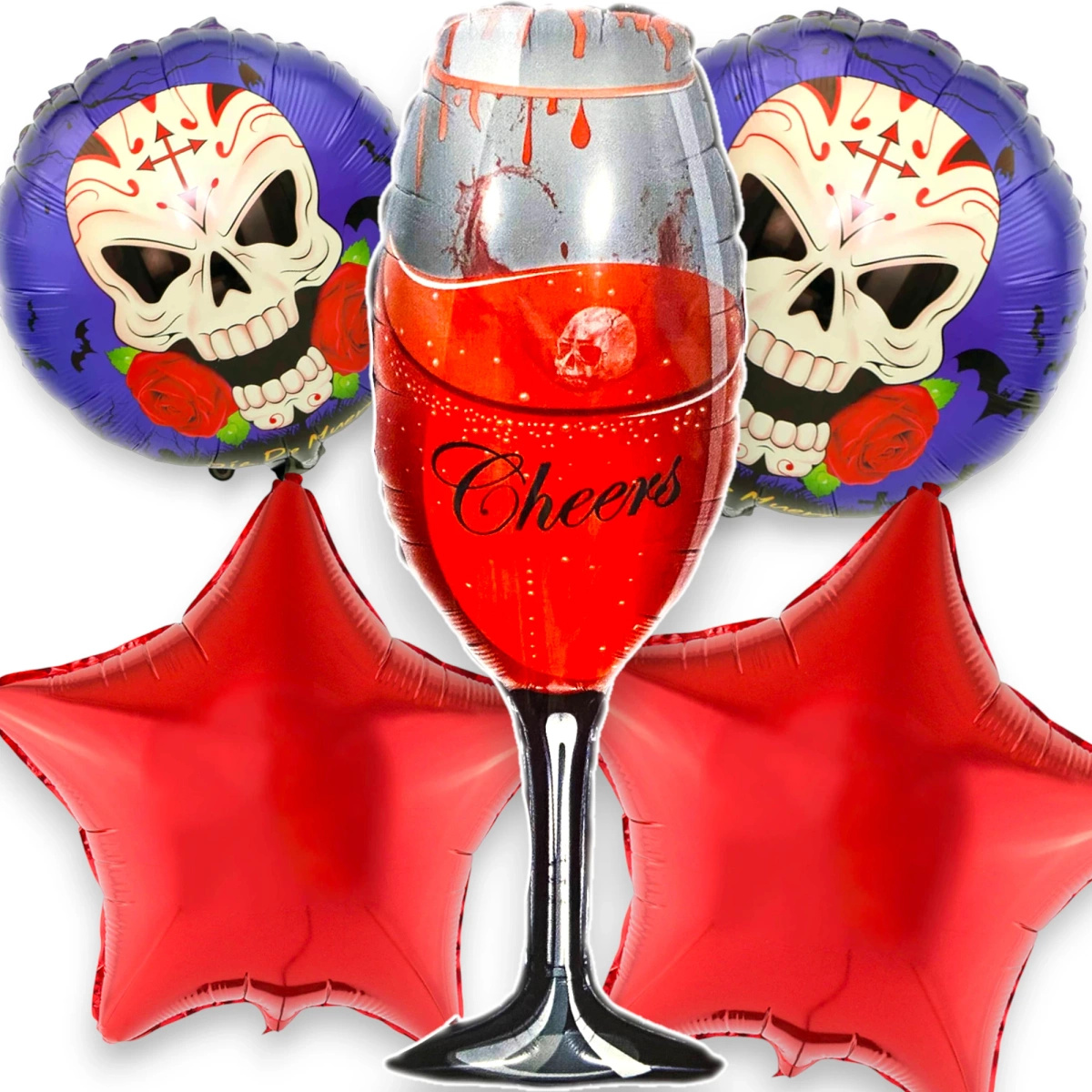 BALONY NA HALLOWEEN ZESTAW 5 BALONÓW CZASZKI SZAMPAN KIELICH IMPREZA 18+