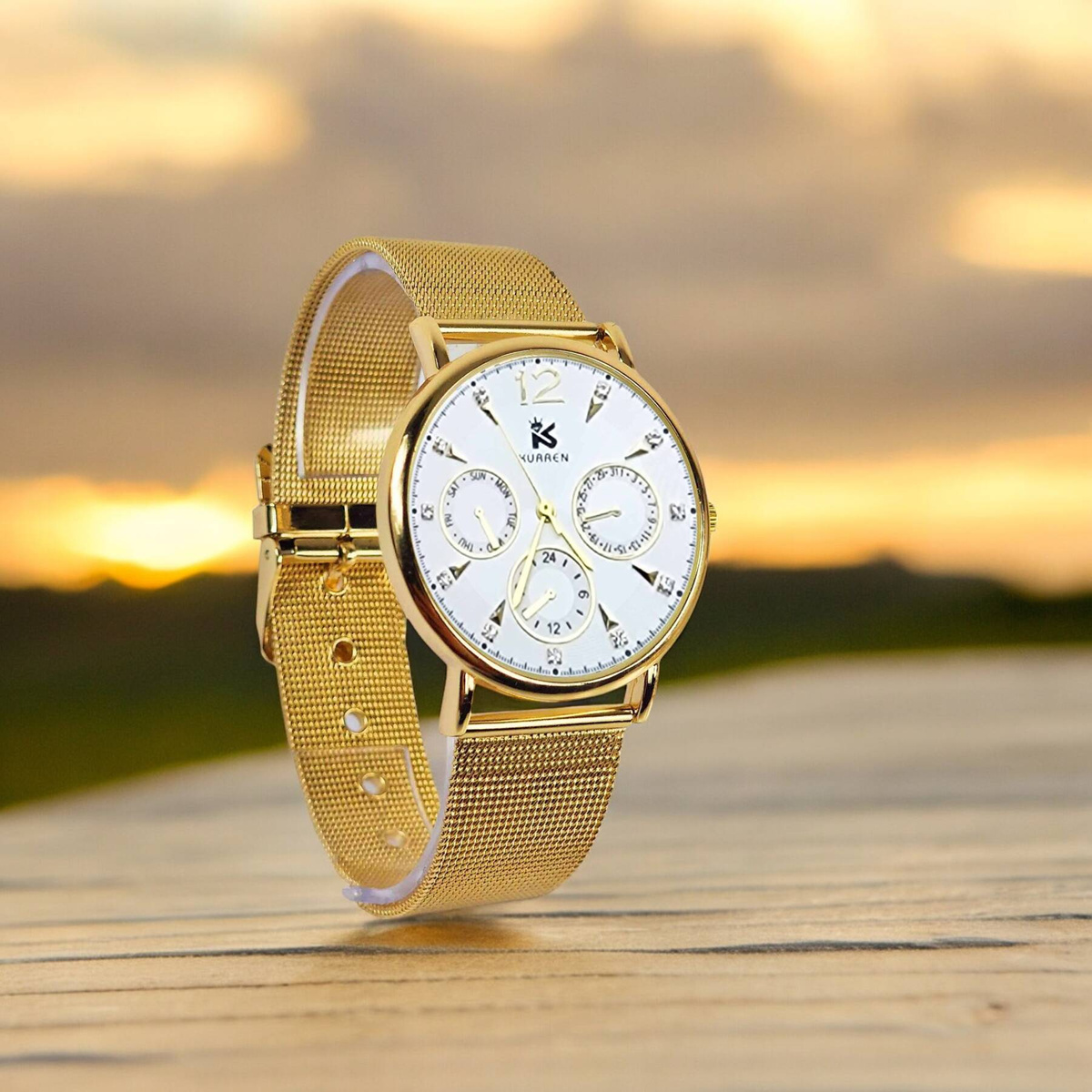 KLASYCZNY ELEGANCKI ZŁOTY ZEGAREK DAMSKI BRANSOLETA PREZENT NA CO DZIEŃ